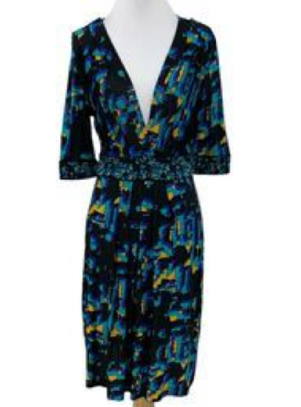BCBGMaxAzria abstract blue, green, and black print with Open Front Size L